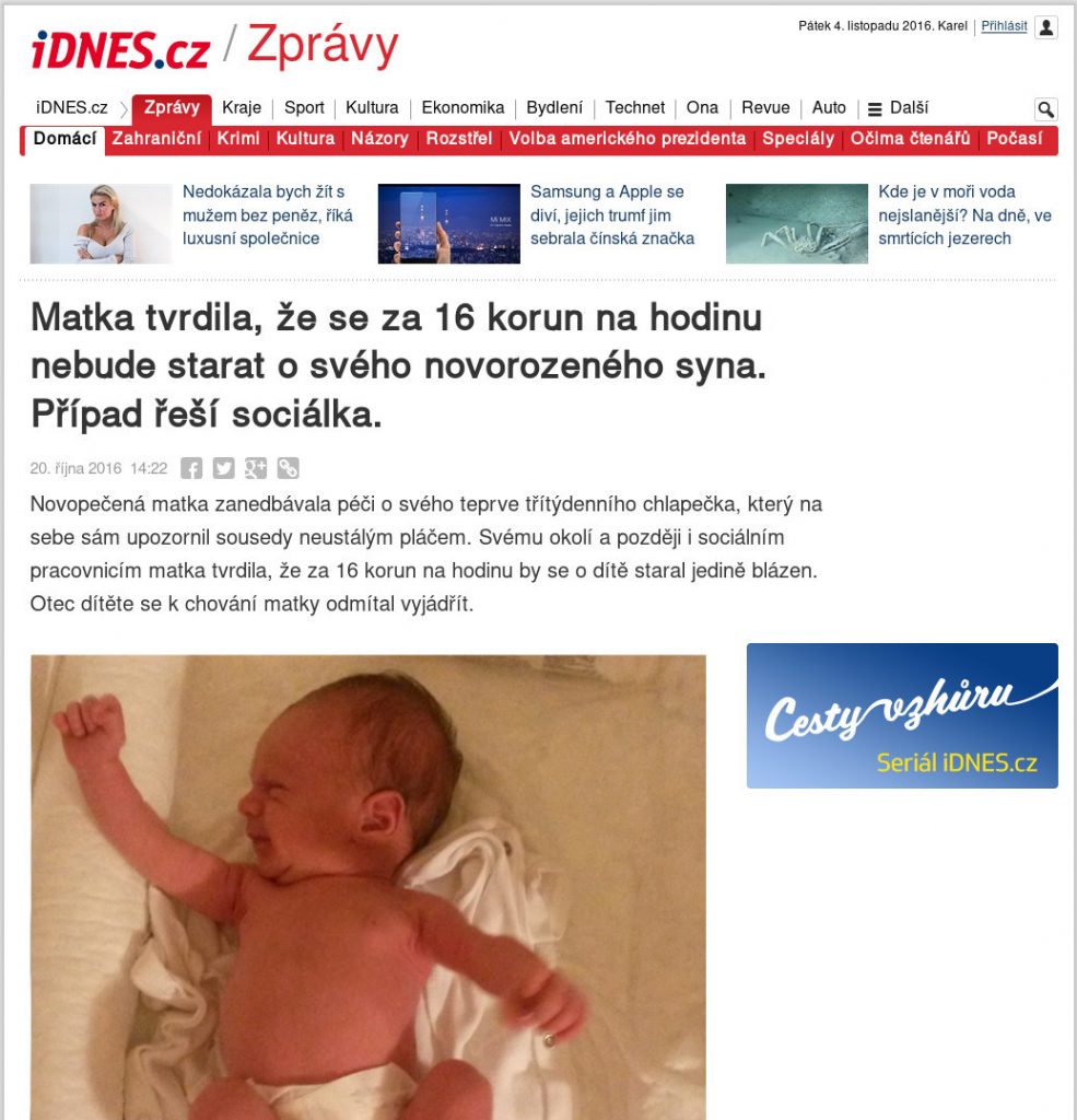 Článek na idnesu - 16 kč na hodinu